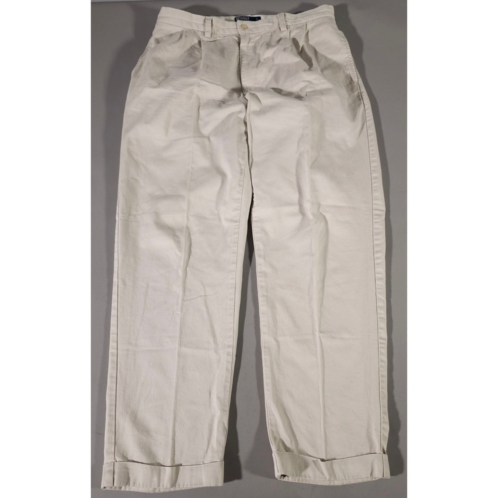 Polo Ralph Lauren Chinos Mens 36/32 Beige‎ Pleated Cuffed Cotton Trousers